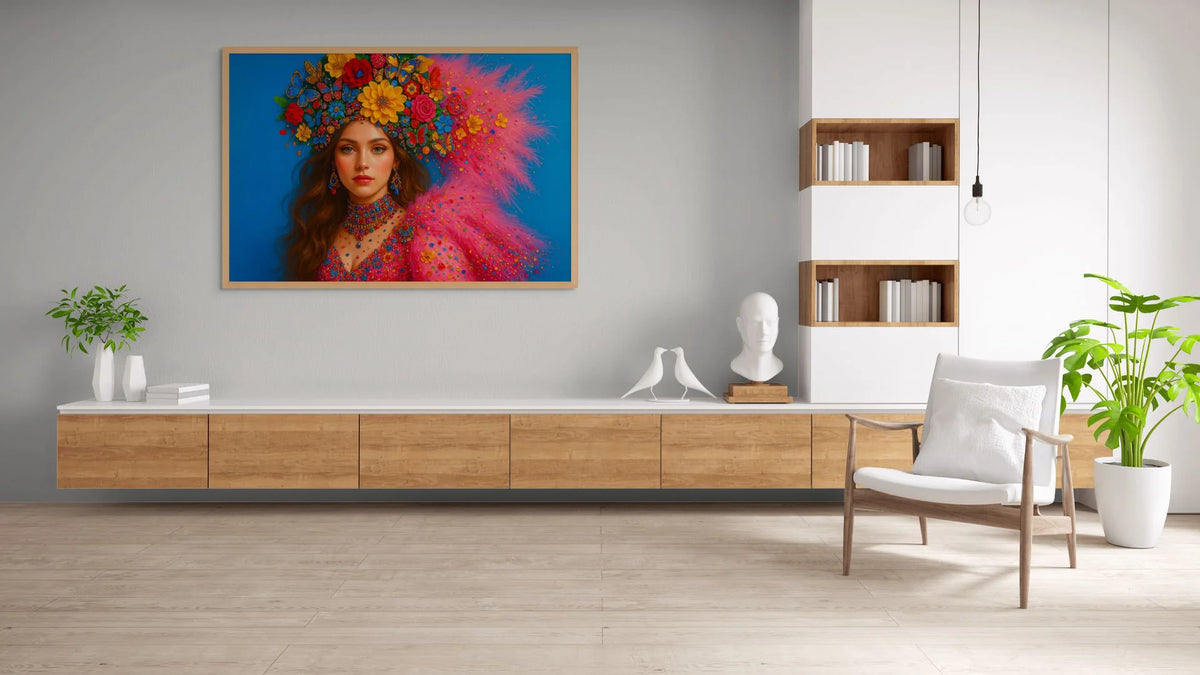 Butterfly Reverie original painting – surreal fashion portrait with gold leaf detailing.